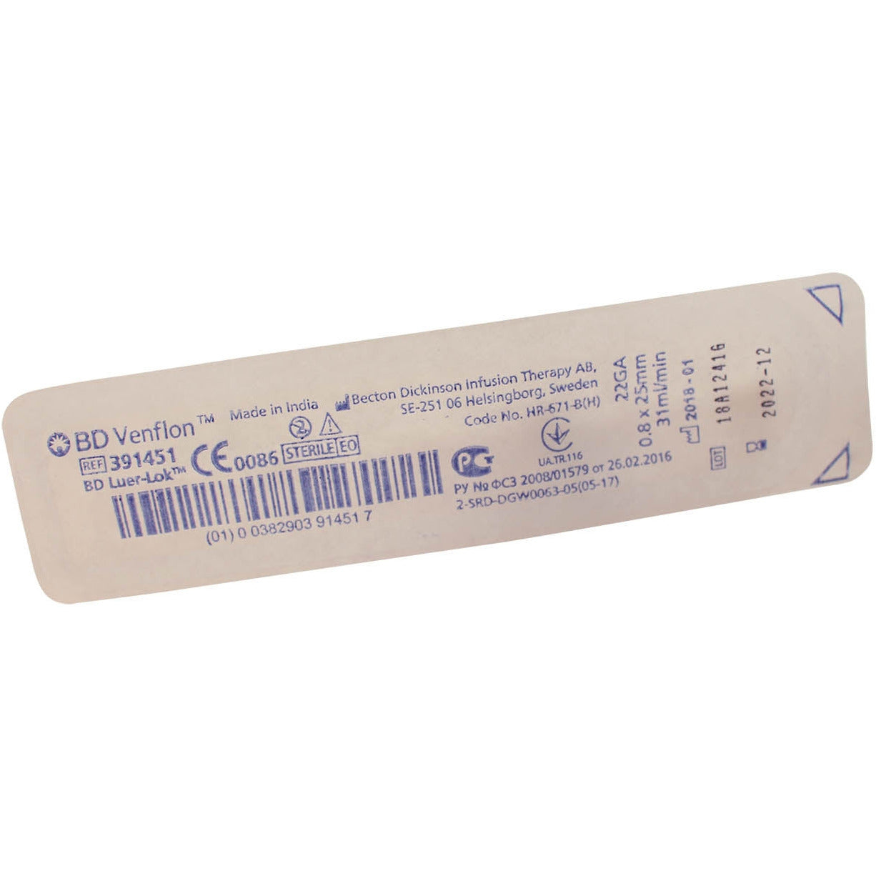 BD Venflon Peripheral IV Catheter Ported 22g, 25mm Winged - Single