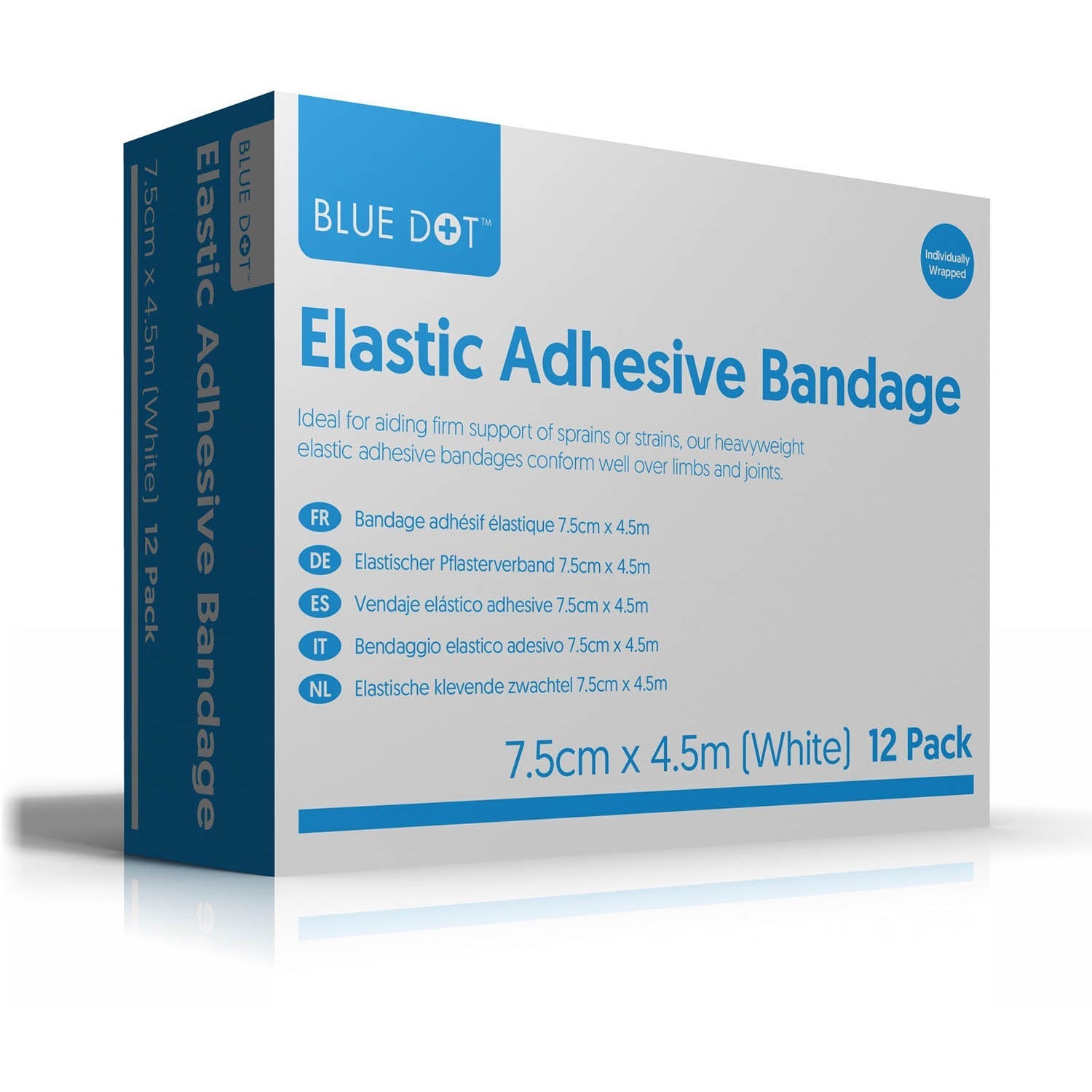 Blue Dot Elastic Latex Free Adhesive Bandage 7.5cm x 4.5m x 1