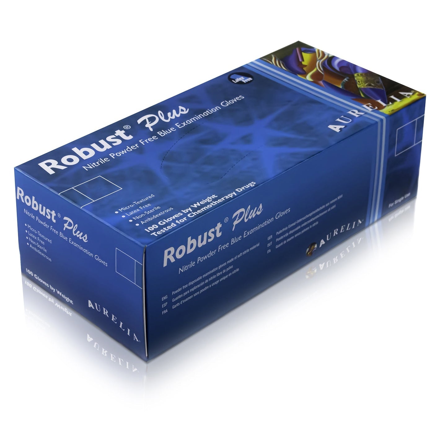 Blue Nitrile Powder Free Non-Sterile Examination Gloves - Box of 100 - Extra Large [Aurelia Robust Plus]