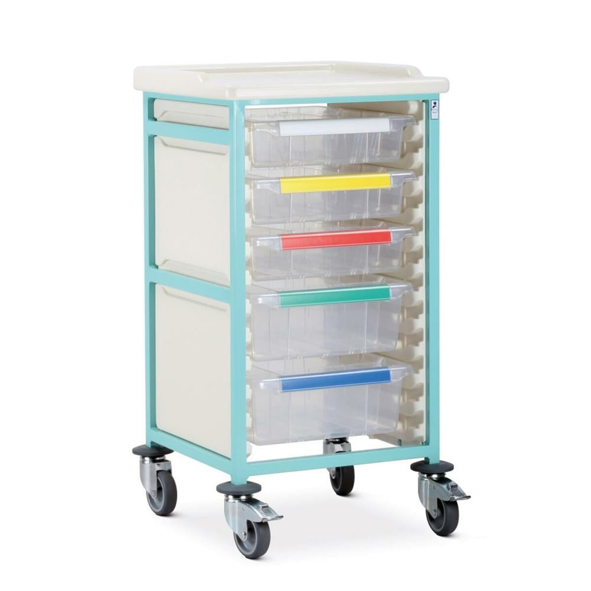 Bristol Maid Caretray Trolley - Mild Steel, Standard Level, Single Column, 3 x Shallow Trays + 2 x Deep Trays