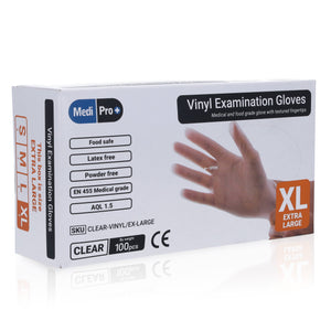 Clear Vinyl Exam Gloves - Cat III PPE Extra Large – Box of 100