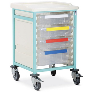 Caretray Trolley - Mild Steel - Single Column - 4 x 100mm Trays