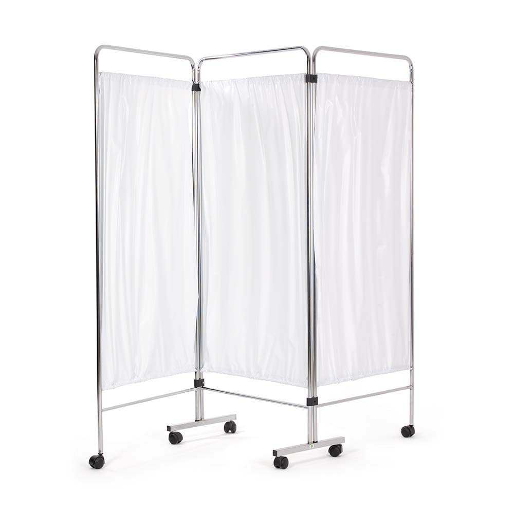 Chrome Ward Screen with Curtains (3 Section) - White