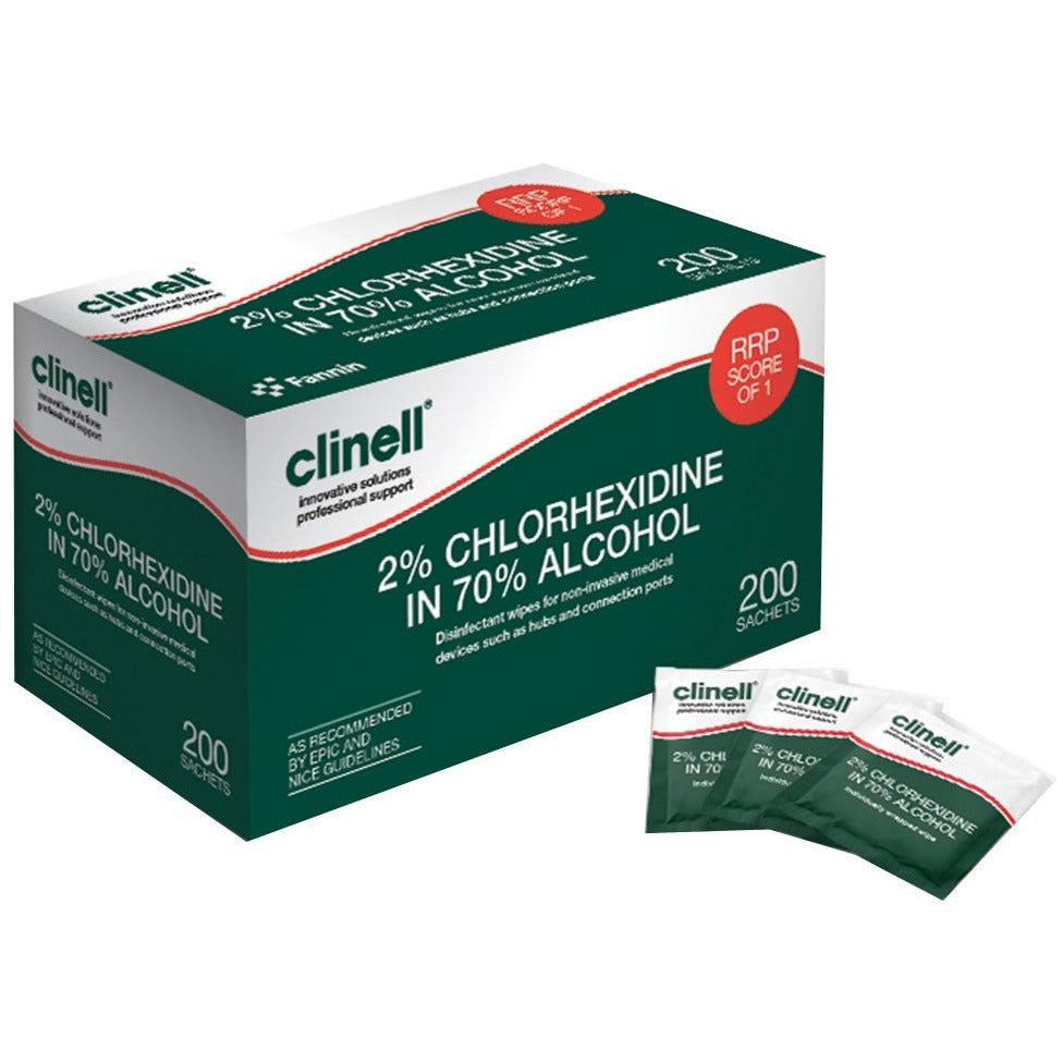 Clinell Alcohol 2% Chlorhexidine Sachet Wipes