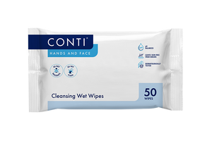 Conti Hands and Face Cleansing Wet Wipes - Lightly Fragranced - 50 Wipes