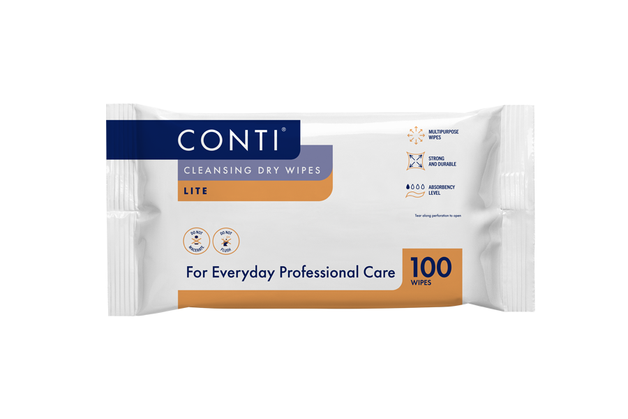 Conti® Cleansing Dry Wipes - Lite (Large, 32 Packs of 100 Wipes)