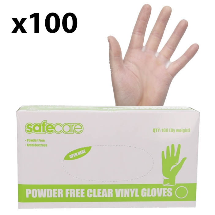 Disposable Clear Vinyl Gloves - Medium - Box of 100