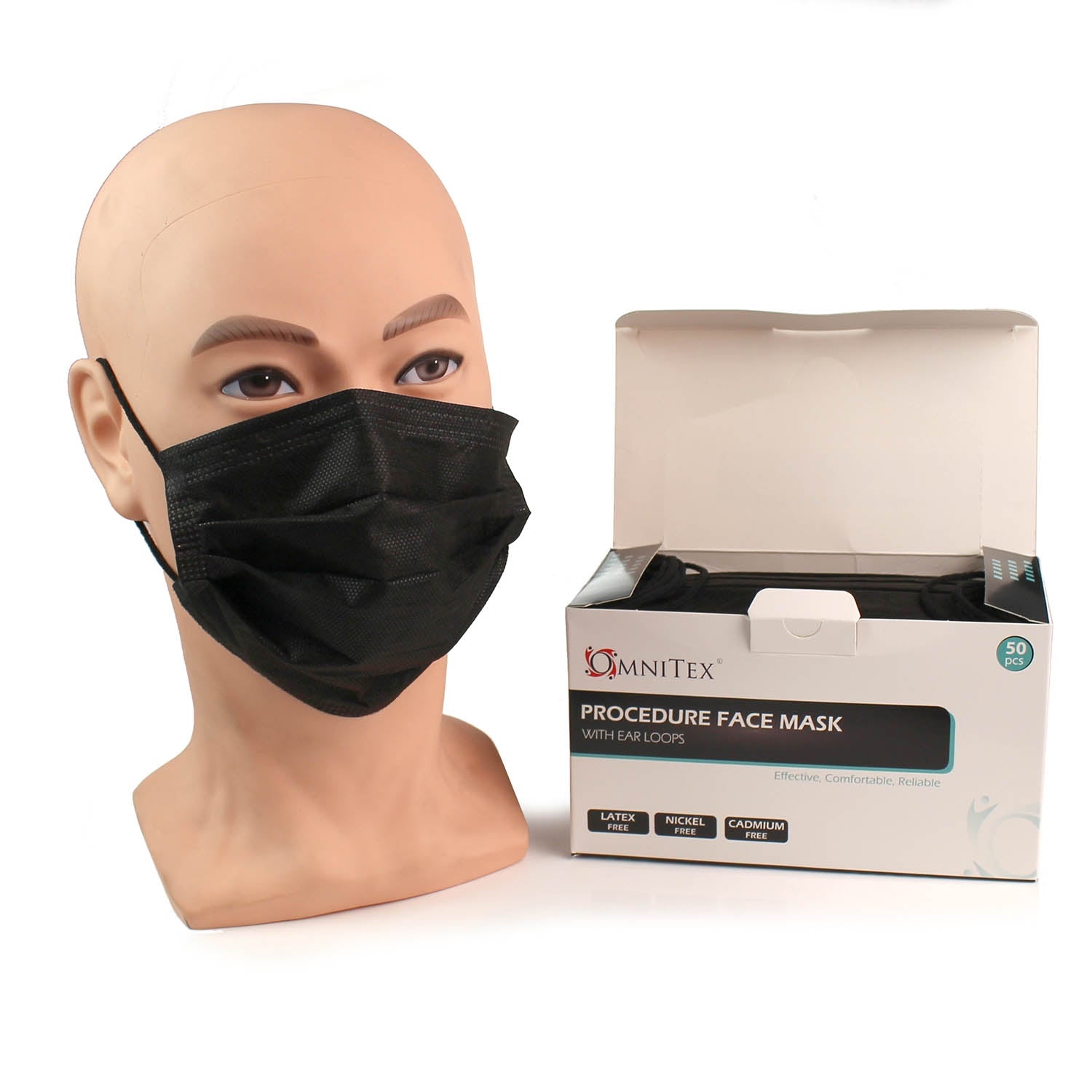 Face Masks - Type IIR with Ear Loops - Black - Box of 50 [UK MADE]