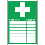 First Aider Location Sign, 300*200mm Rigid, Green