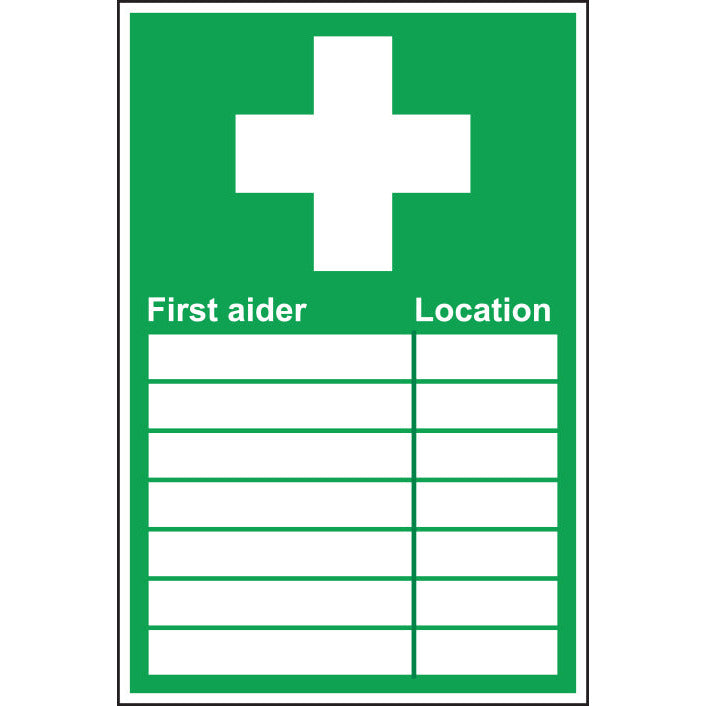 First Aider Location Sign, 300*200mm Rigid, Green