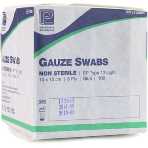 Gauze Swab Blue BP 10 x 10cm 8 Ply - Pack of 100