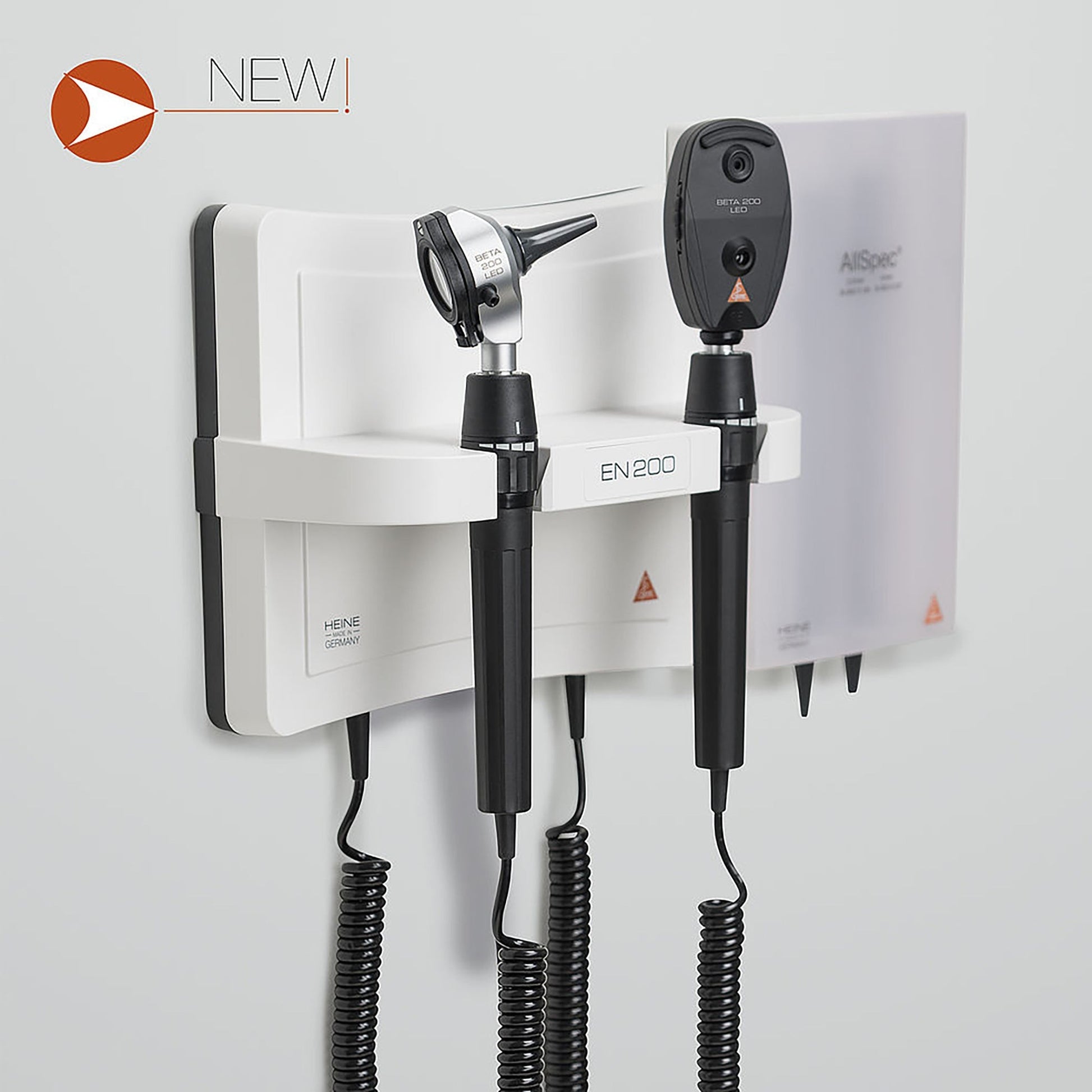 HEINE EN200 LED Wall Diagnostic Station - With Beta 400 LED Otoscope & Beta 200 LED Ophthalmoscope