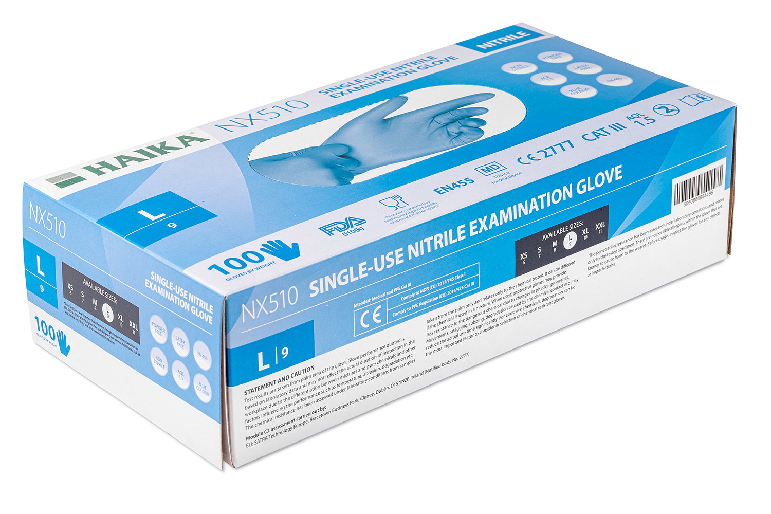 Haika NX510 Blue Nitrile Examination Gloves- Box of 100 Gloves - Small