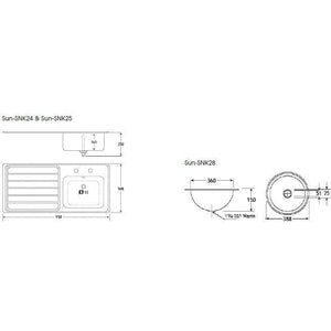 Inset Stainless Steel Sink with Right hand Drainer