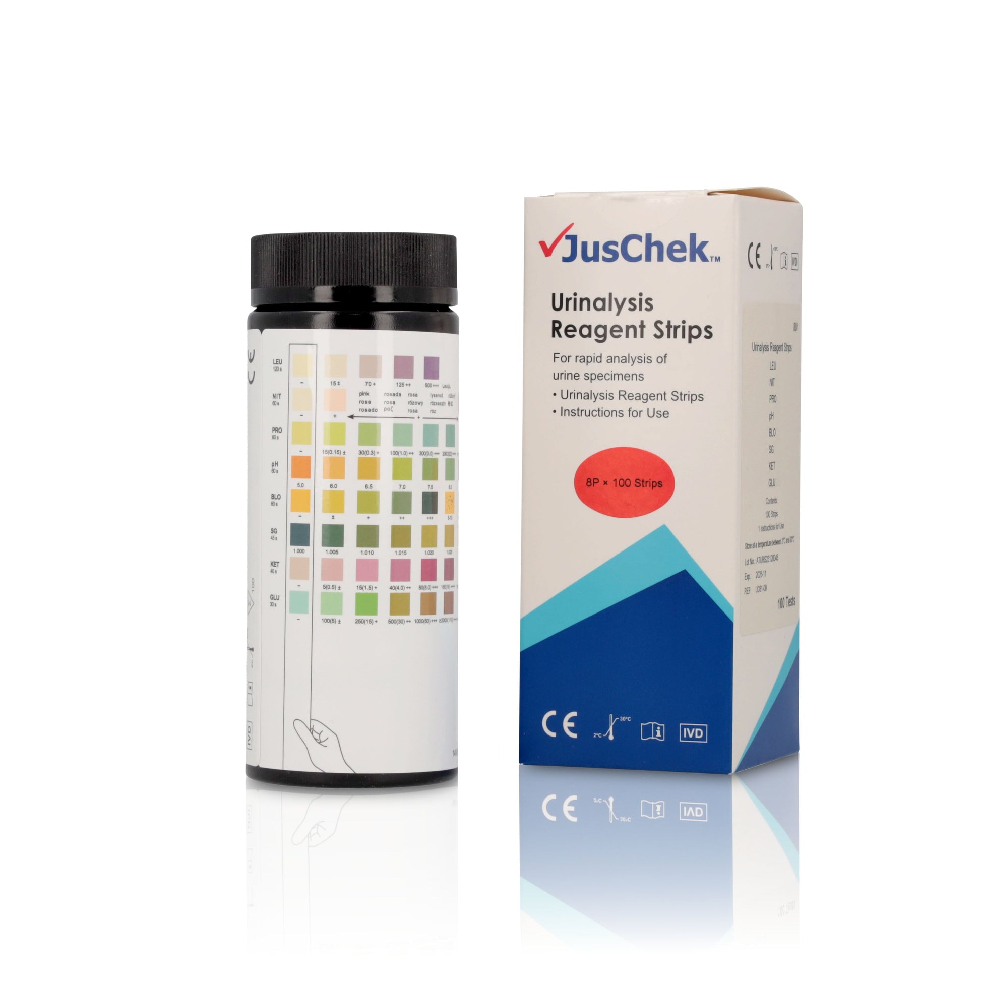 Juschek Urinalysis Strips - 8 Parameter (x100 Strips)