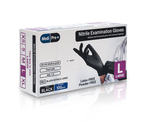 Black Nitrile Gloves - Box of 100 - Large