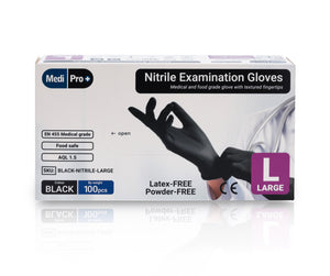 Black Nitrile Gloves - Box of 100 - Large