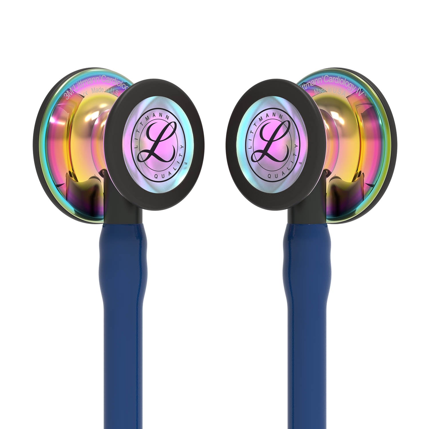 Littmann Cardiology IV Diagnostic Stethoscope: High Polish Rainbow & Navy Blue - Black Stem 6242