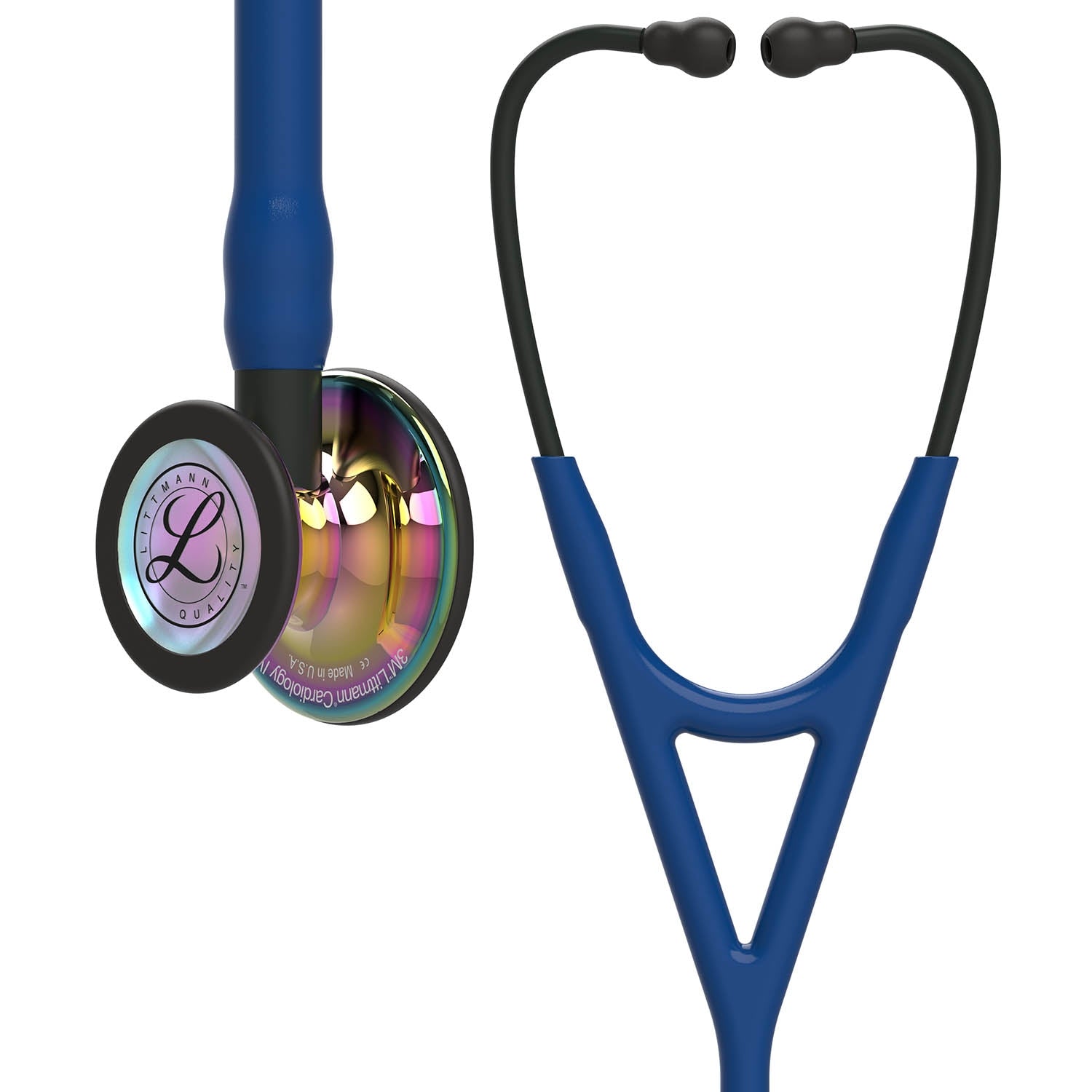 Littmann Cardiology IV Diagnostic Stethoscope: High Polish Rainbow & Navy Blue - Black Stem 6242