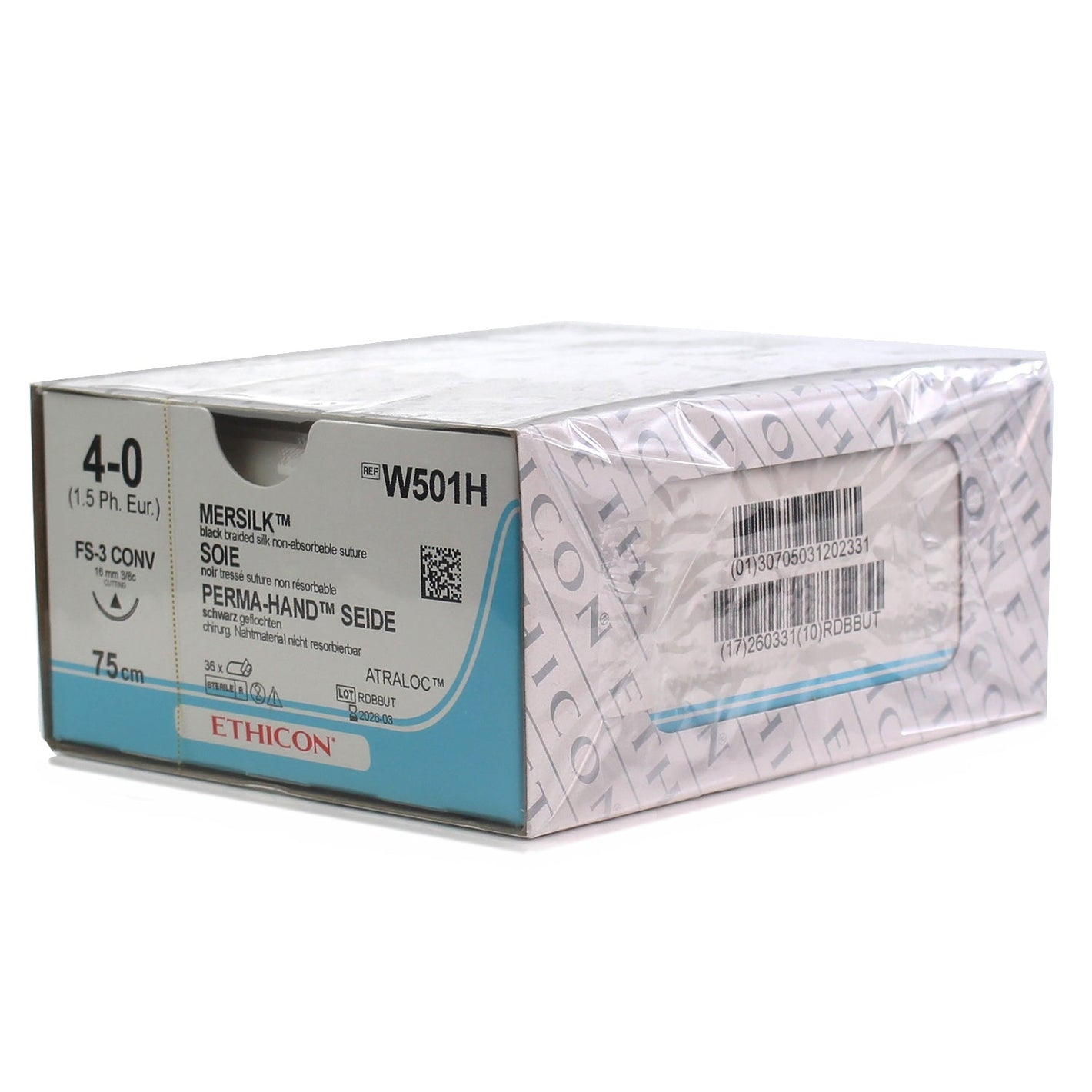 Mersilk Suture Cutting Needle: 16mm 75cm Black 4-0 1.5 x 36