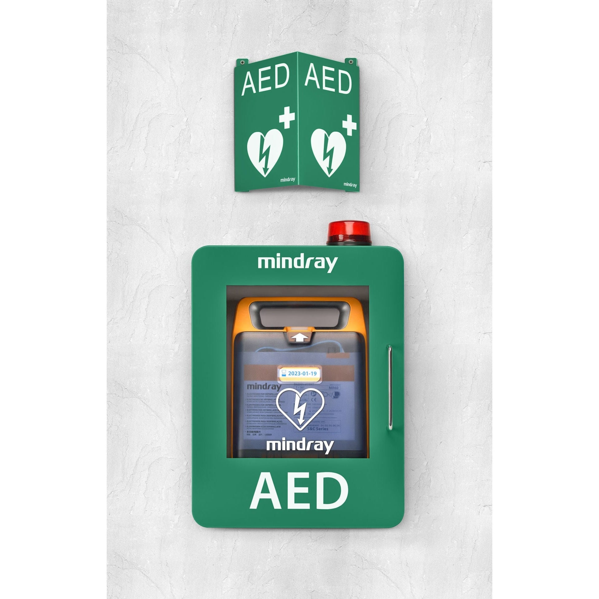 Mindray AED Wall Cabinet - C Series - with Alarm and Location Sign - Green