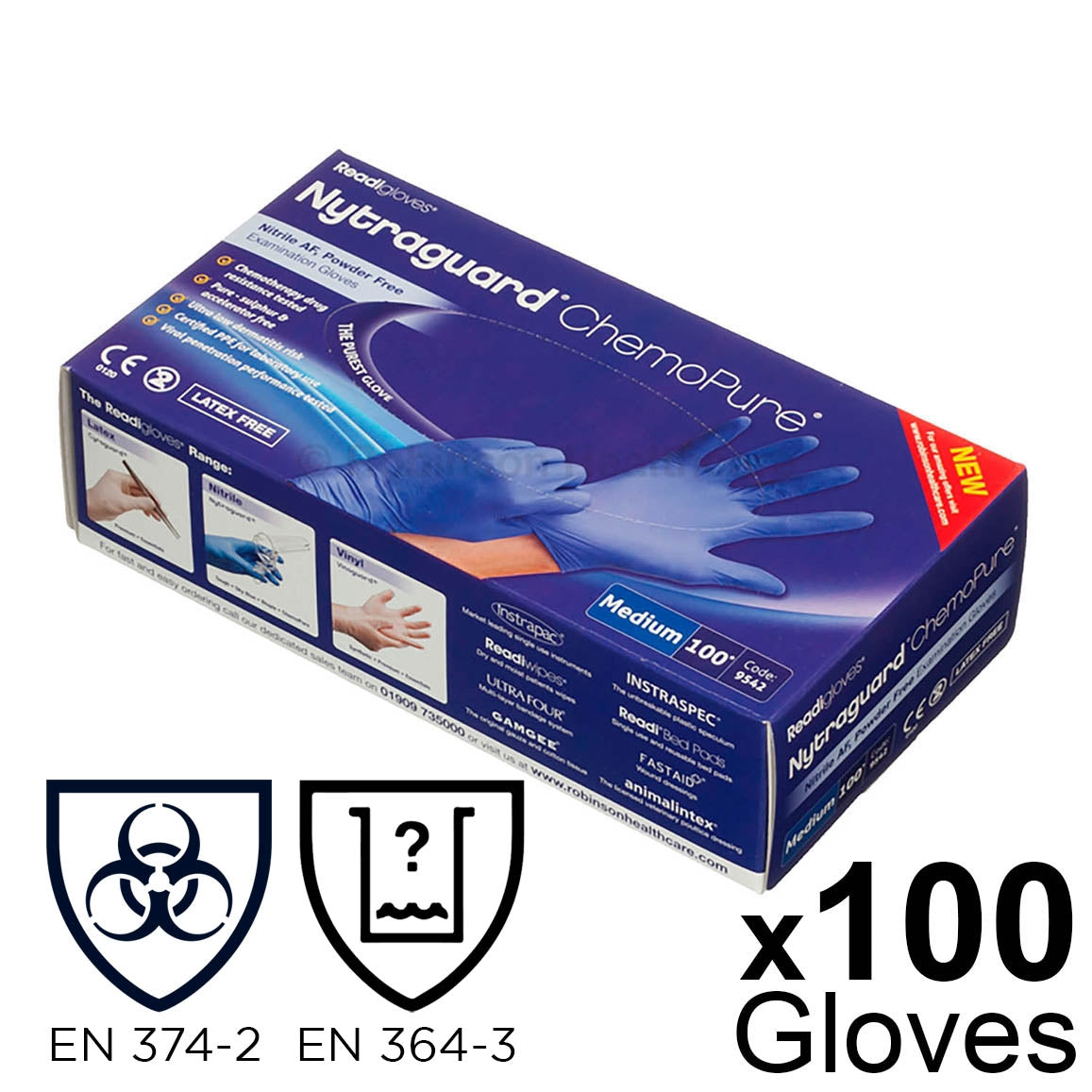 Nytraguard ChemoPure Nitrile Gloves Medium x100 [CAT III PPE Certified]