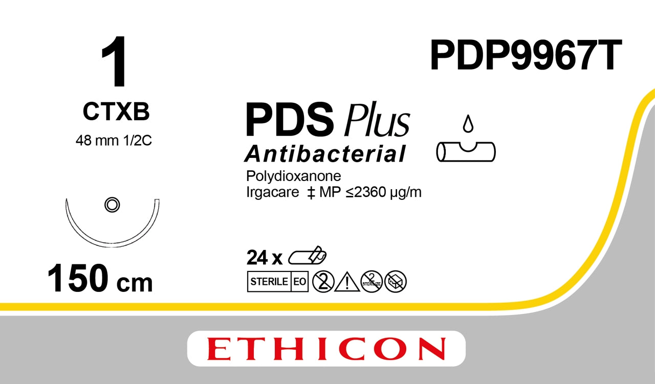 PDP9967T Antibacterial Suture Violet 150cm PDS Plus 48mm 1/2 Blunt Point (Ethiguard)