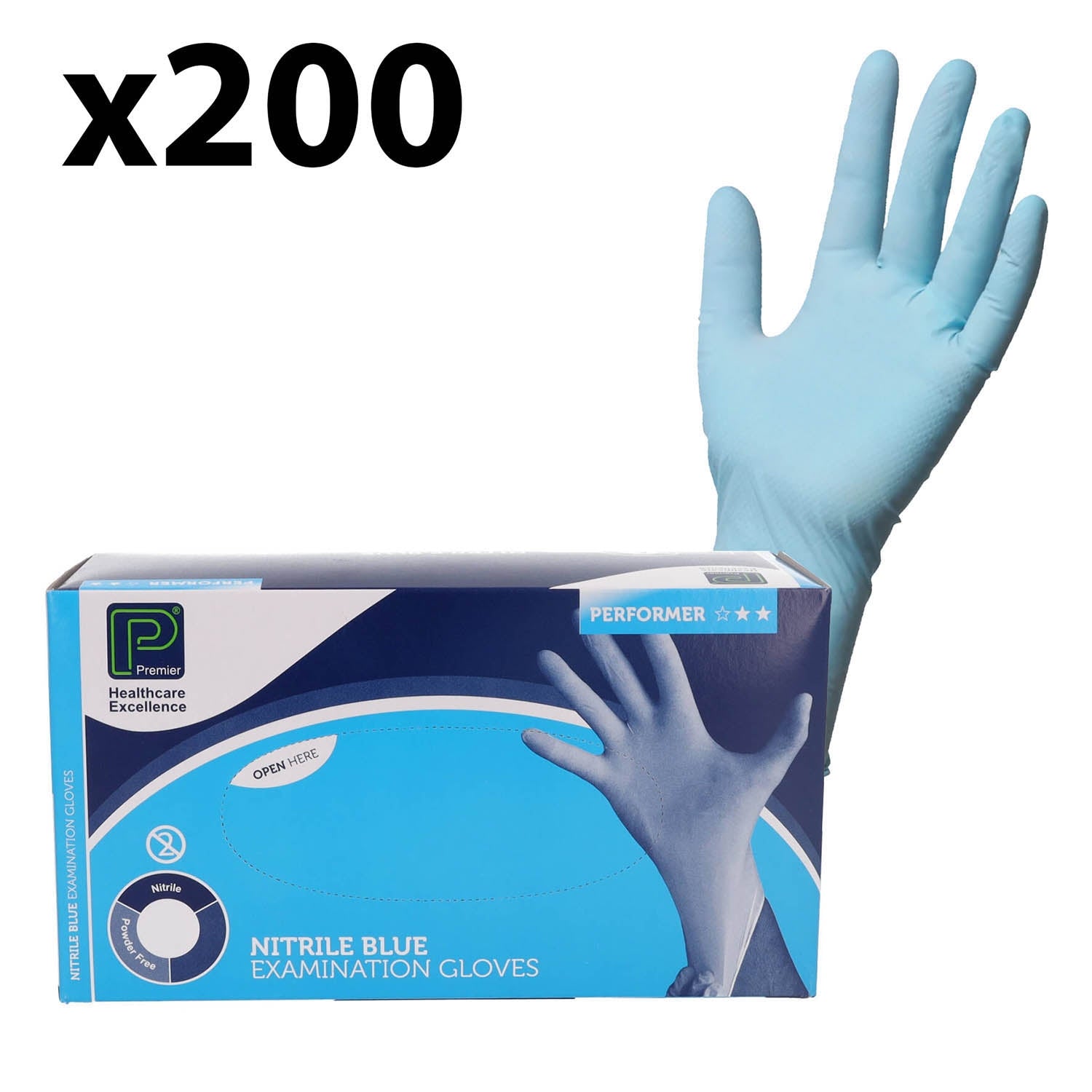 Premier Blue Nitrile Examination Gloves - Non Sterile - Small - Box Of 200