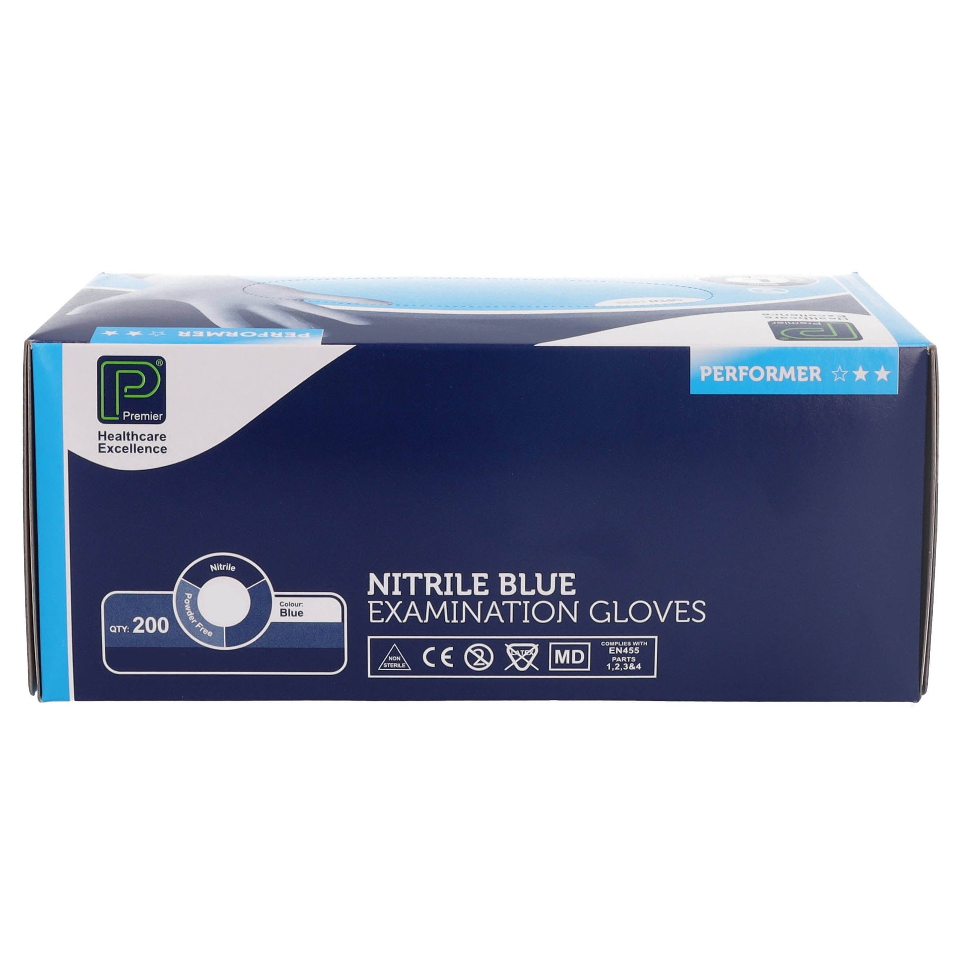 Premier Blue Nitrile Examination Gloves - Non Sterile - Small - Box Of 200