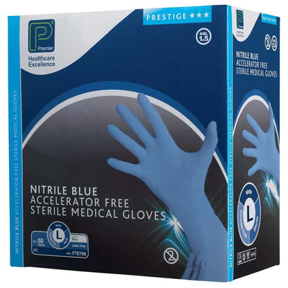 Premier Prestige Sterile Nitrile Powder Free Gloves - Large - 1 Box of 50