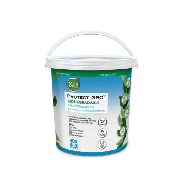 Protect 360° Biodegradable Sanitising Wipes - Bucket of 400 Wipes