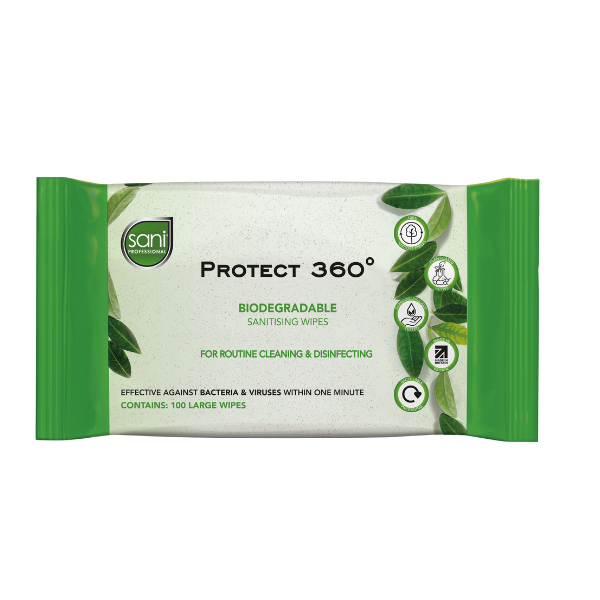 Protect 360° Biodegradable Sanitising Wipes - Pack of 100 Wipes