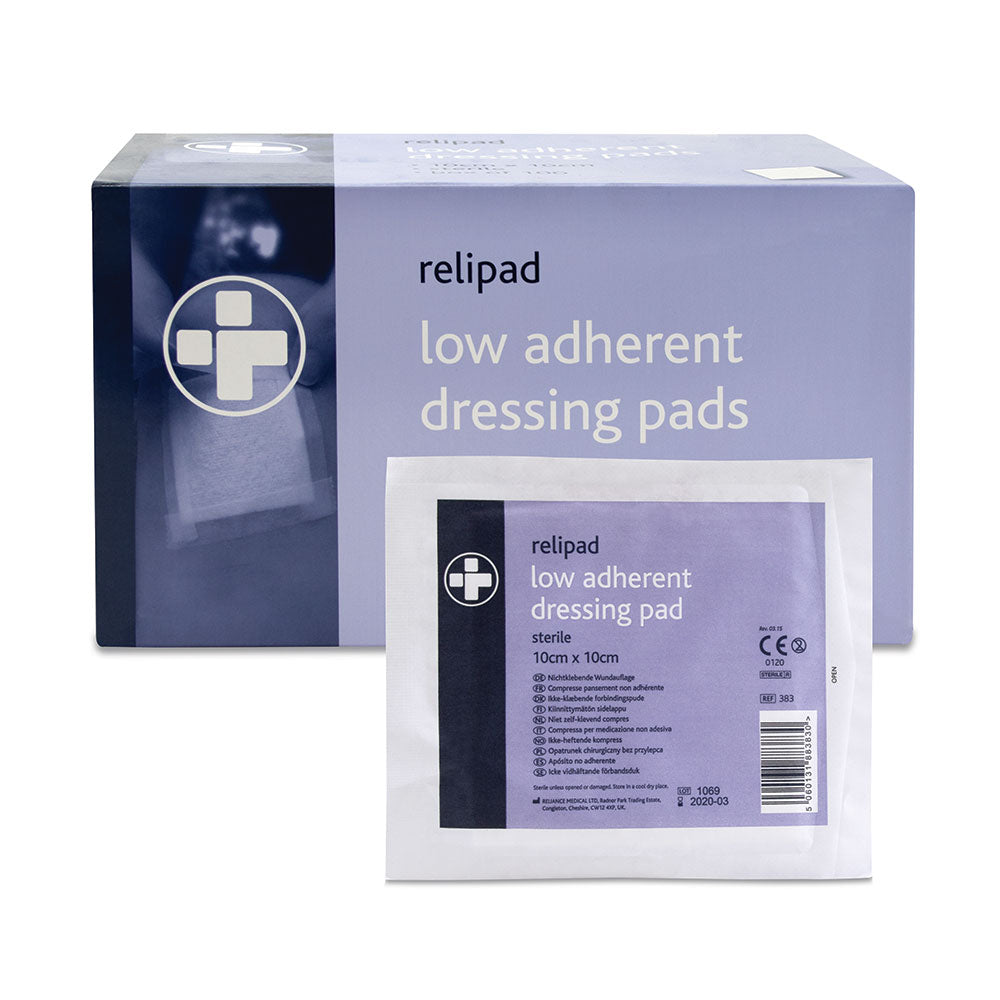 Relipad Low-Adherent Dressing Pads - 10 x 10cm x 100