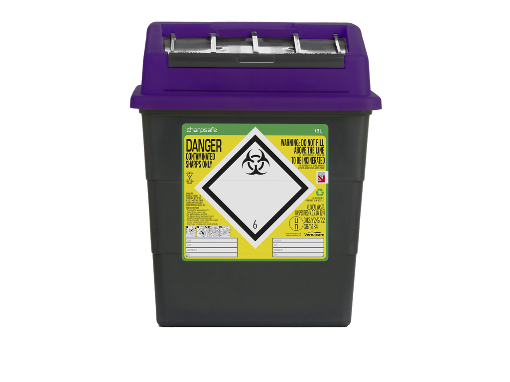 Sharpsafe® Grey Sharps Bin - Purple Lid