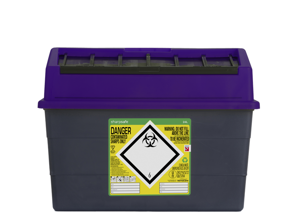 Sharpsafe® Grey Sharps Bin - Purple Lid