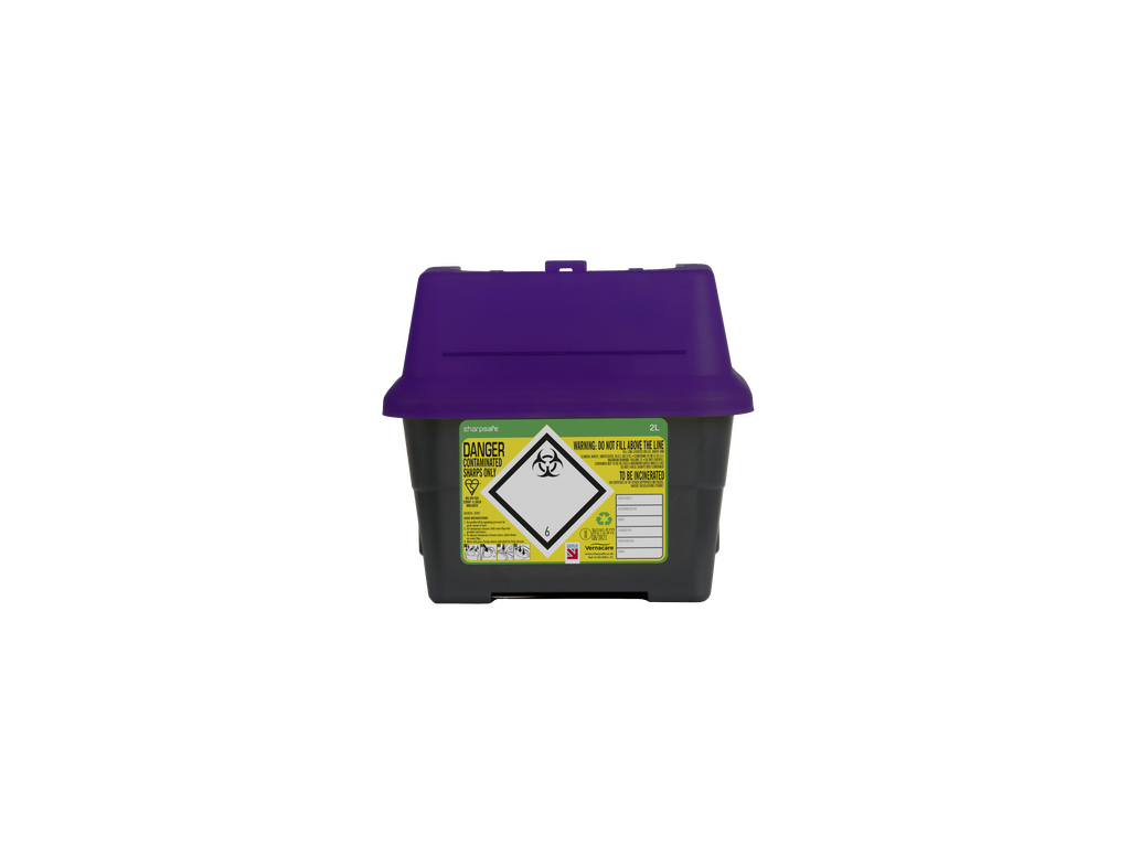 Sharpsafe® Grey Sharps Bin - Purple Lid