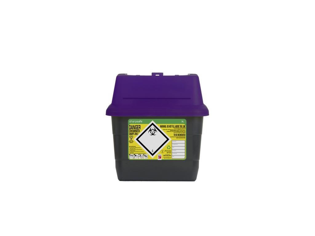 Sharpsafe® Grey Sharps Bin - Purple Lid