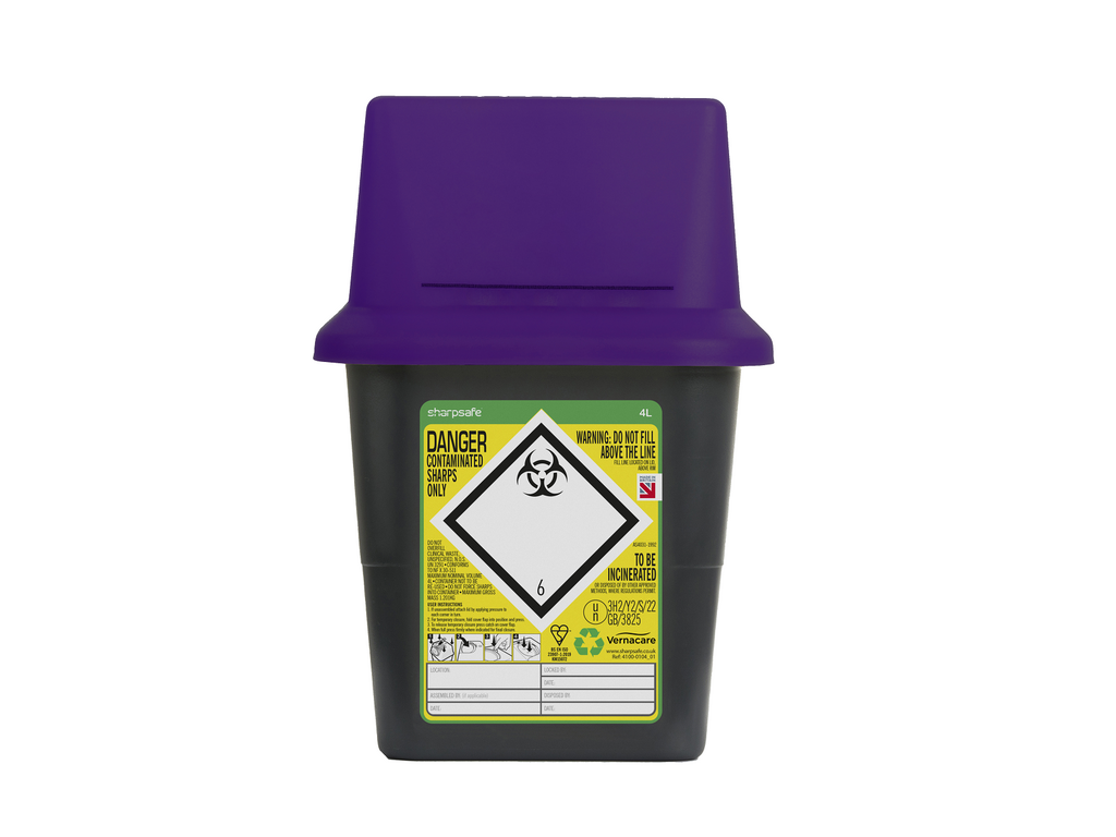 Sharpsafe® Grey Sharps Bin - Purple Lid