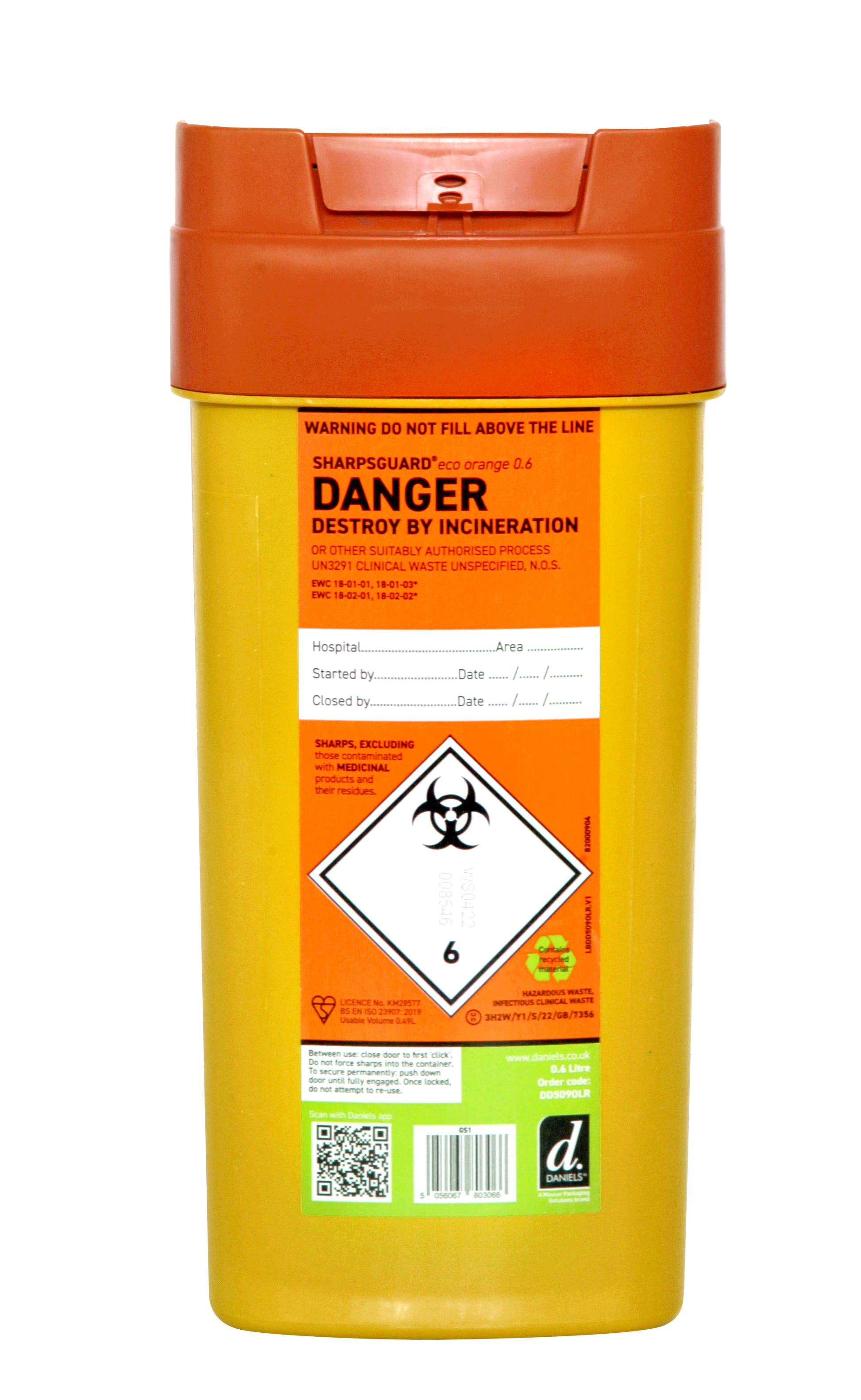 Sharpsguard Orange 0.6 Ltr Sharps Bin