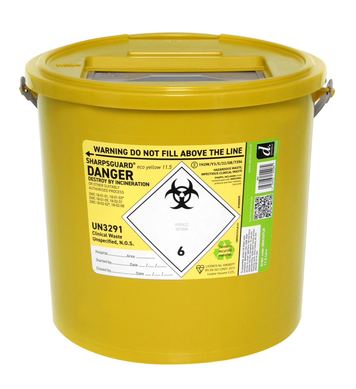 Sharpsguard Yellow 11.5 Ltr Sharps Bin