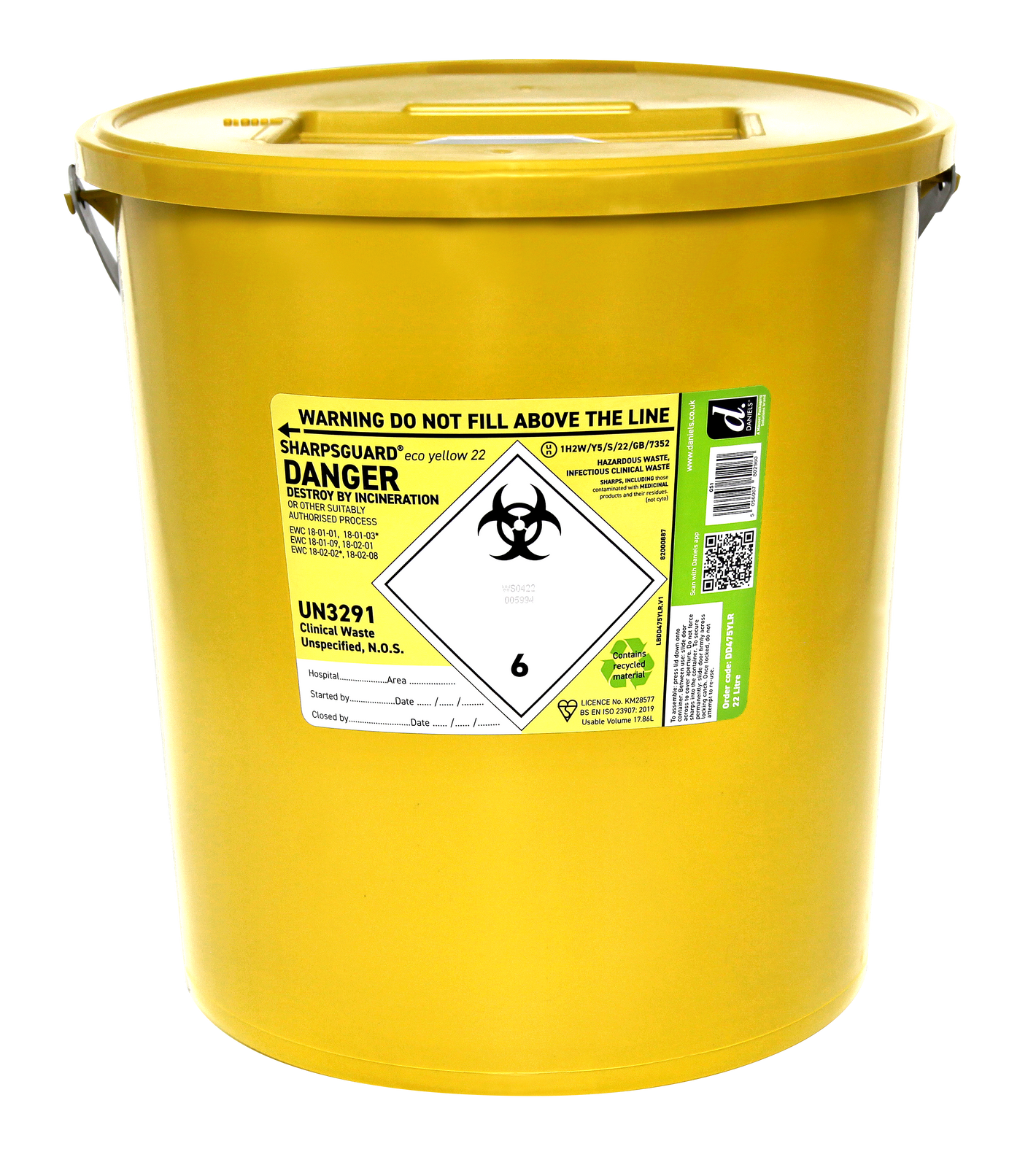 Sharpsguard Yellow 22 Litre Sharps Bin