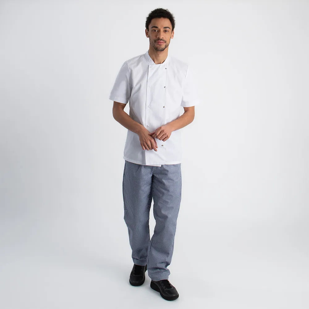 Short Sleeve Stud Chef's Jacket - White - Medium