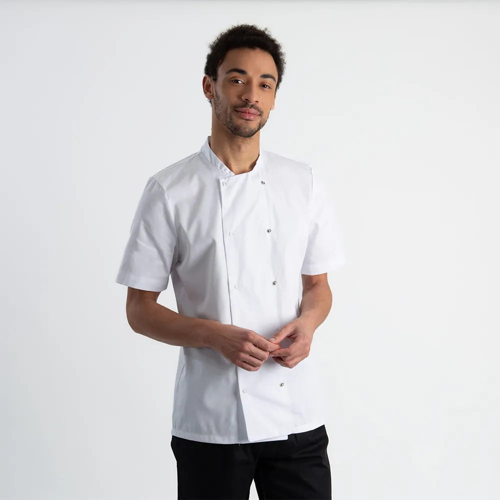 Short Sleeve Stud Chef's Jacket - White - Medium