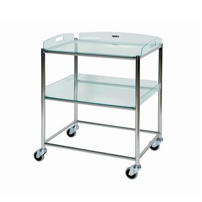 Stainless Steel Surgical Trolley 66x52x86cm (2 x Glass Effect Trays)