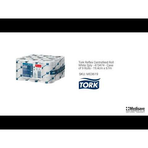 Tork Reflex Centrefeed Roll White 2ply - Case of 9 Rolls - 19.4cm x 67m