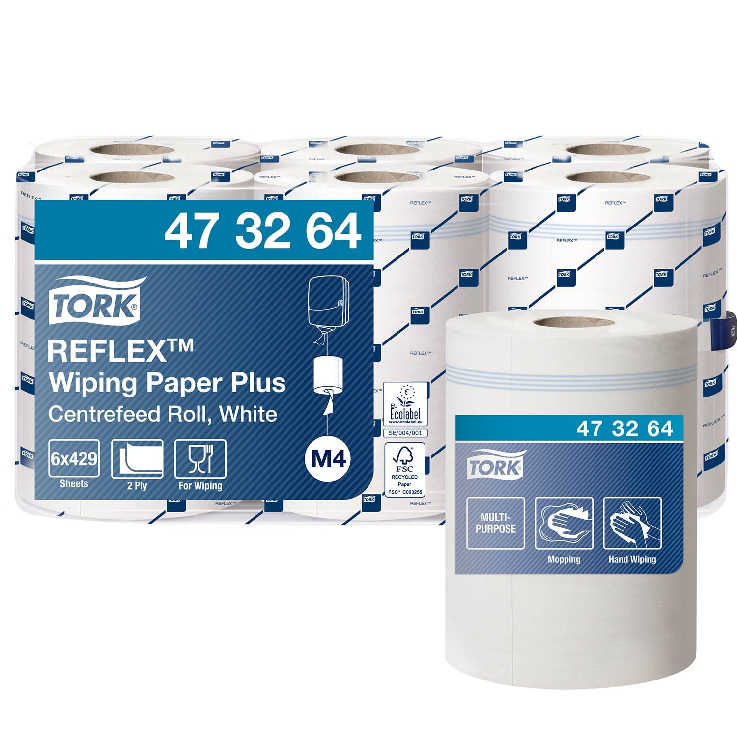 Tork Reflex Wiping Paper Plus White 2Ply - 473264 - Case of 6 x 150m