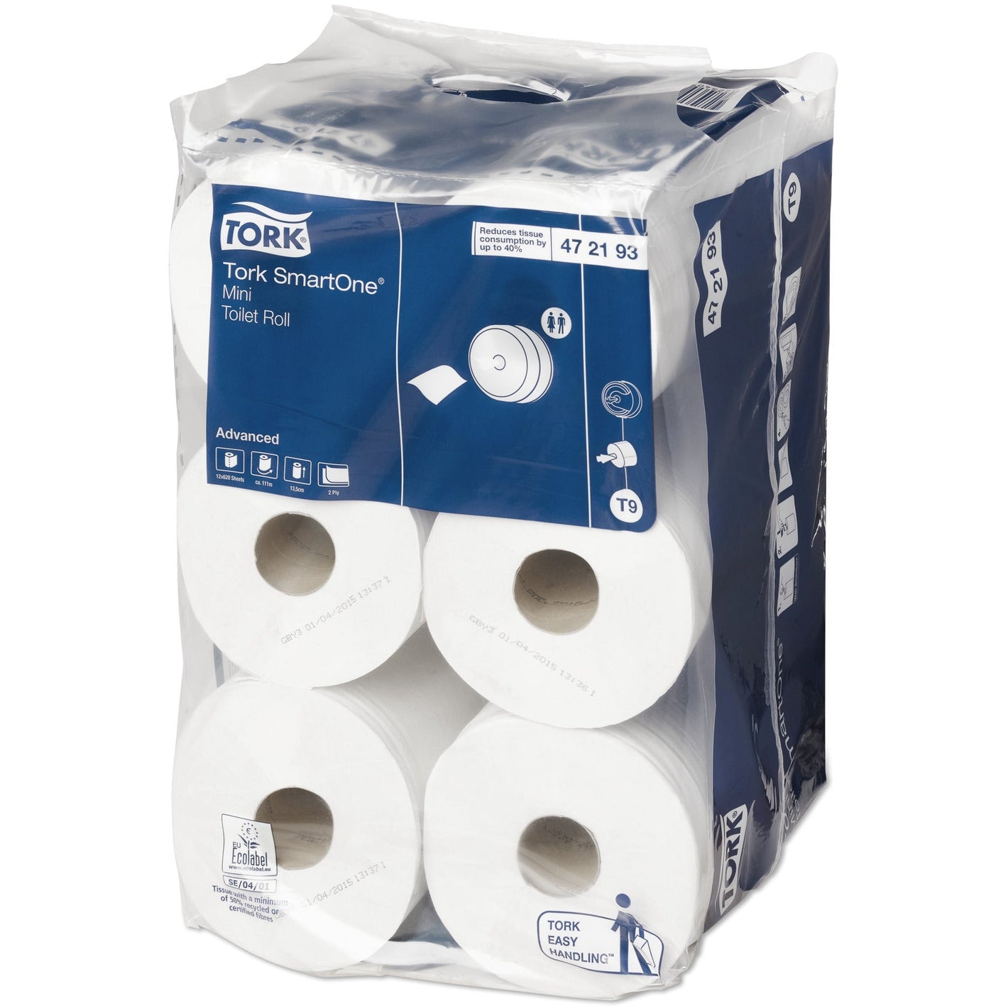 Tork SmartOne Mini Toilet Roll Advanced 2Ply - 472193 - Case of 12 Rolls x 620 Sheets