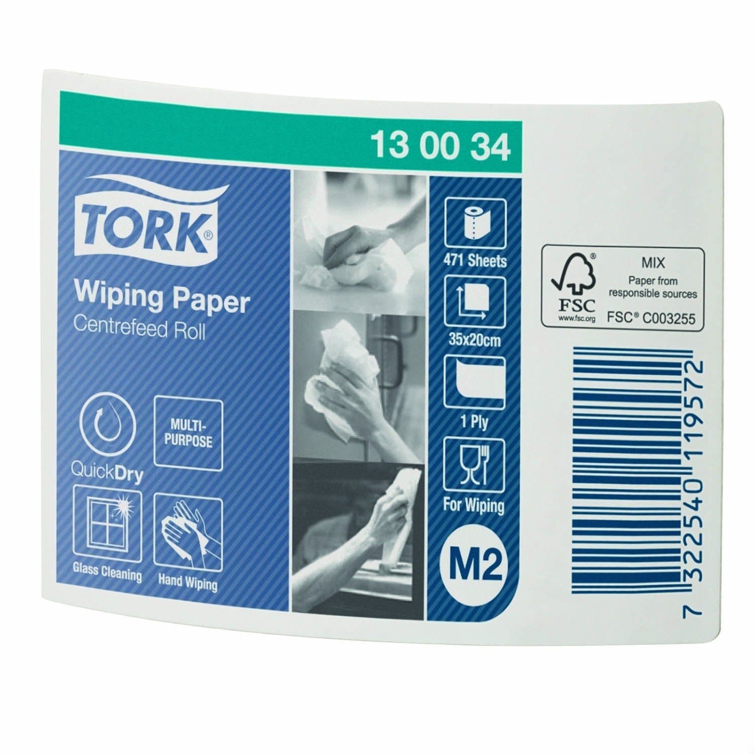 Tork Universal Centrefeed Wiping Paper 1Ply - 130034 - Case of 6 Rolls - 19cm x 165m