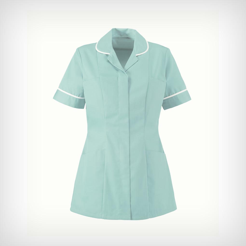 Traditional Nurses Tunic with Contemporary Cut - Aqua & White Trim