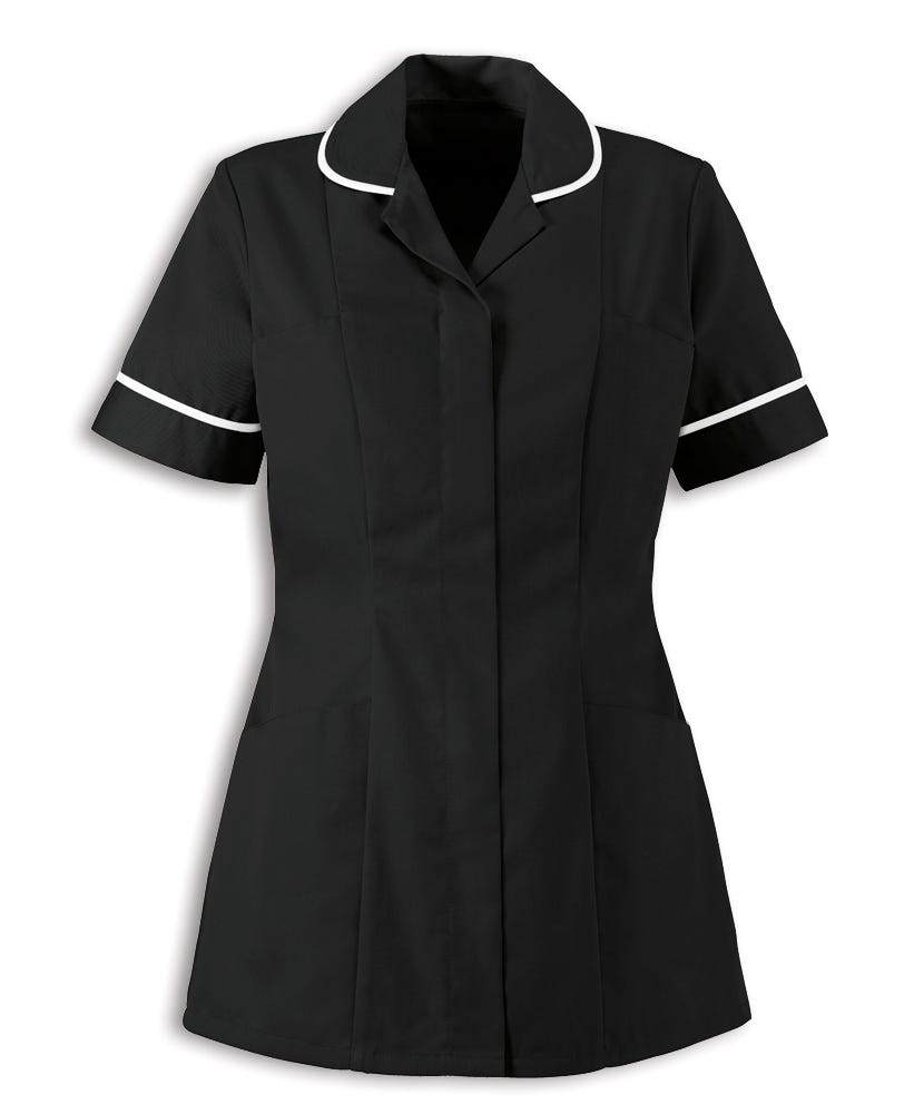 Traditional Nurses Tunic with Contemporary Cut - Black & White Trim